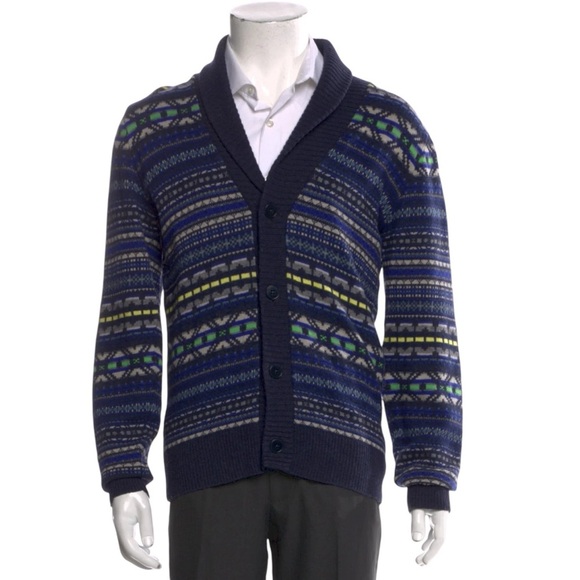 PAUL SMITH Men's Blue Fair-isle Wool/Cashmere Blend Shawl Collar Cardigan S - Picture 1 of 7